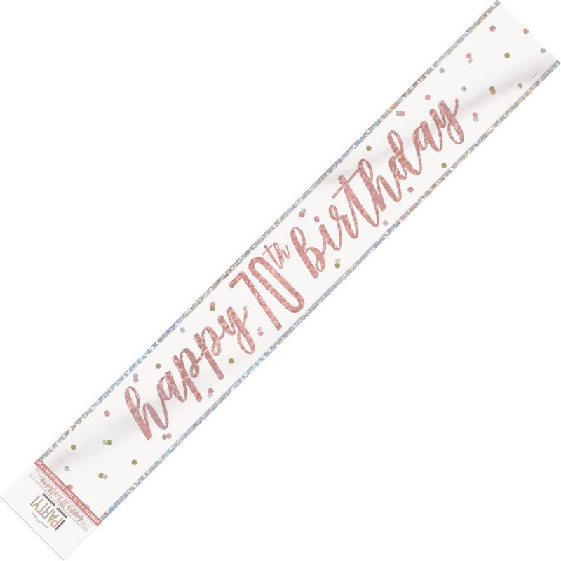 Prismatic Rose Gold Happy 70th Birthday Foil Banner