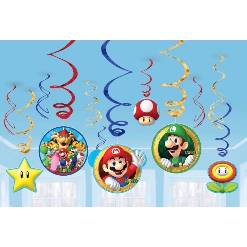12pk Super Mario Brothers Swirl Hanging Decoration