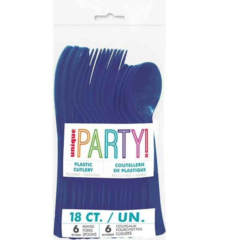 18pk Reusable Plastic Cutlery - Navy Blue