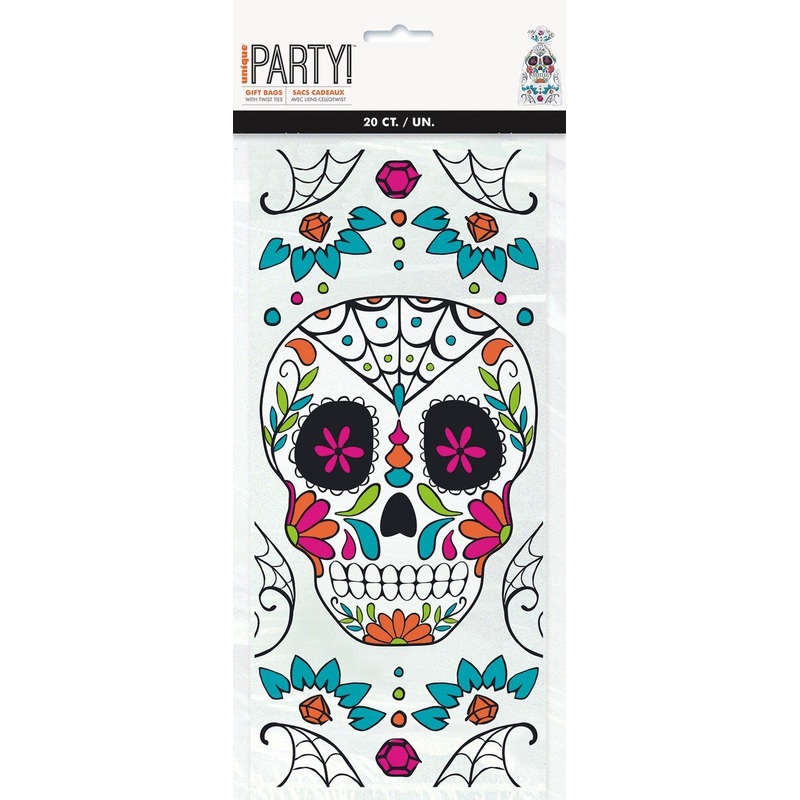 20pk Halloween Day of the Dead Skull Cello Bags
