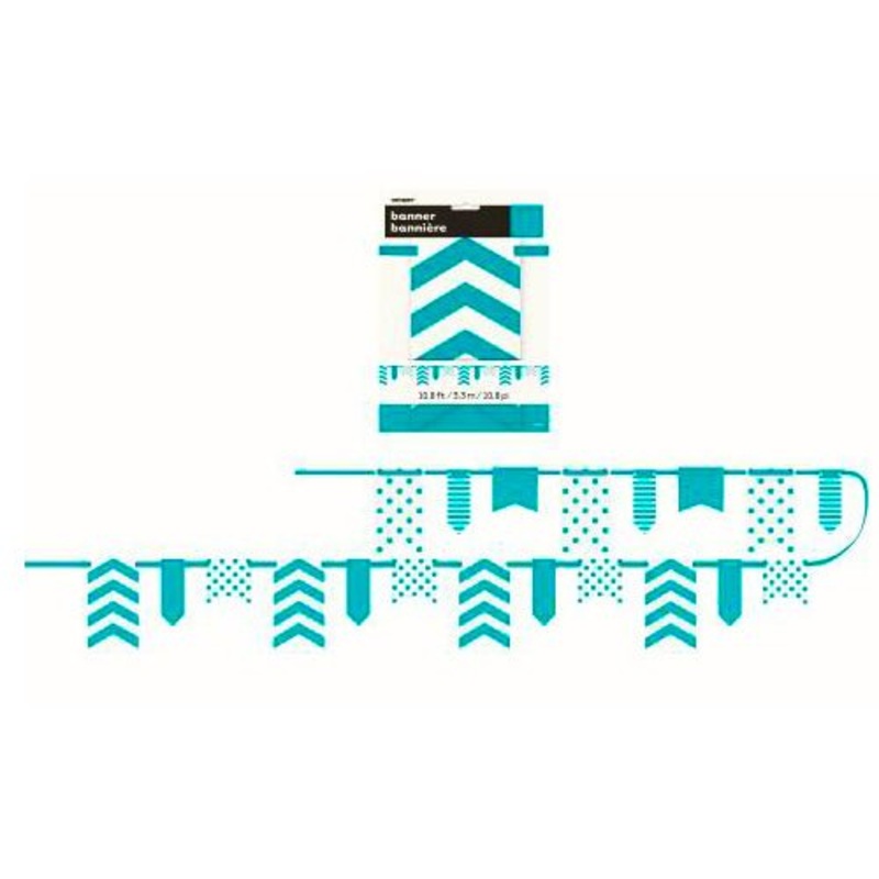 3.3m Dots, Stripes & Chevron Paper Pennant Banner - Teal