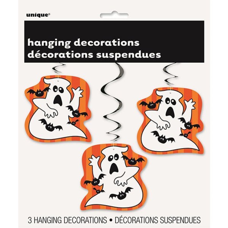 3pk Ghost & Bat Hanging Swirls Decoration