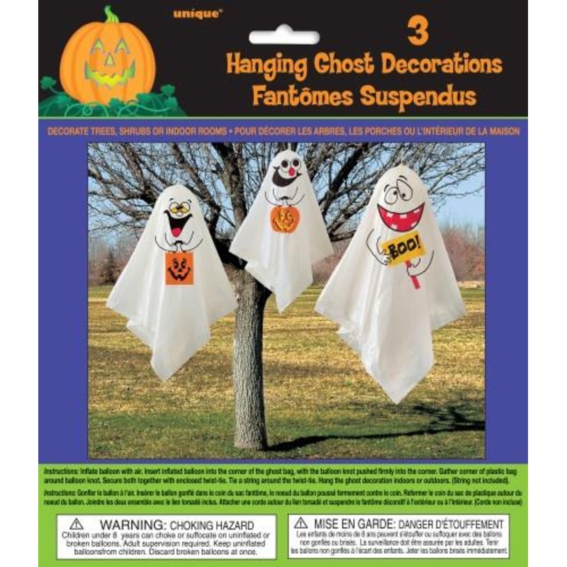 3pk Hanging Ghost Decoration