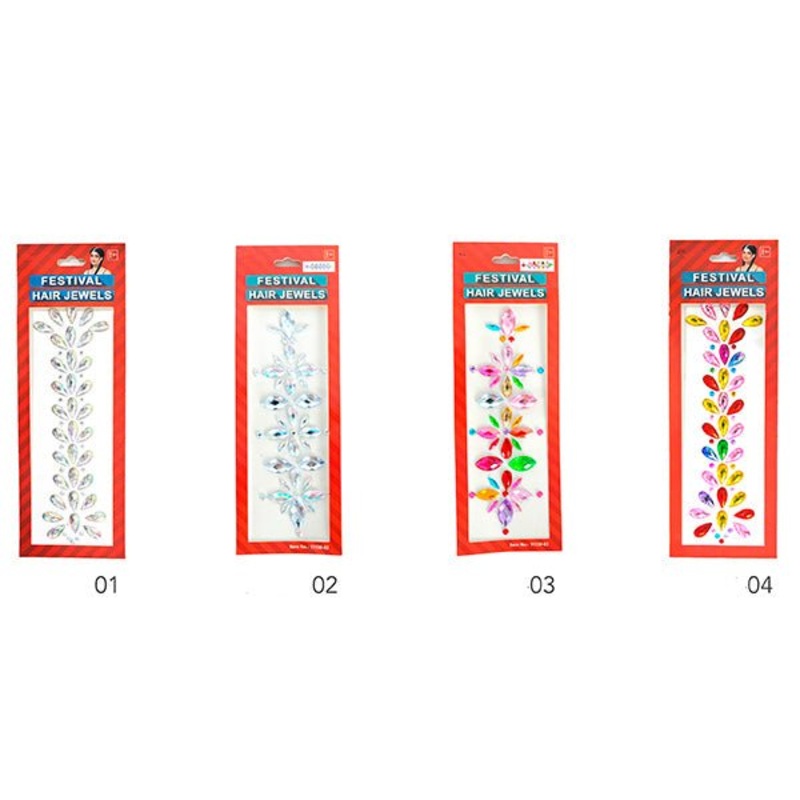 Assorted Festival Diamante Hair Strip Stickers