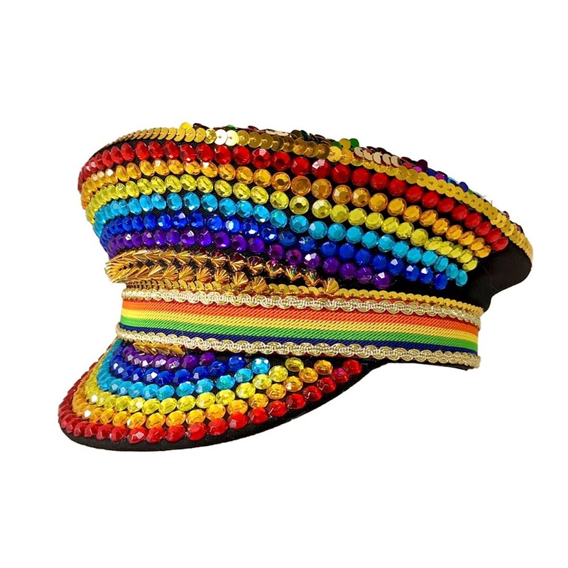 Deluxe Rainbow Festival Hat with Sequins Studs and Rhinestone