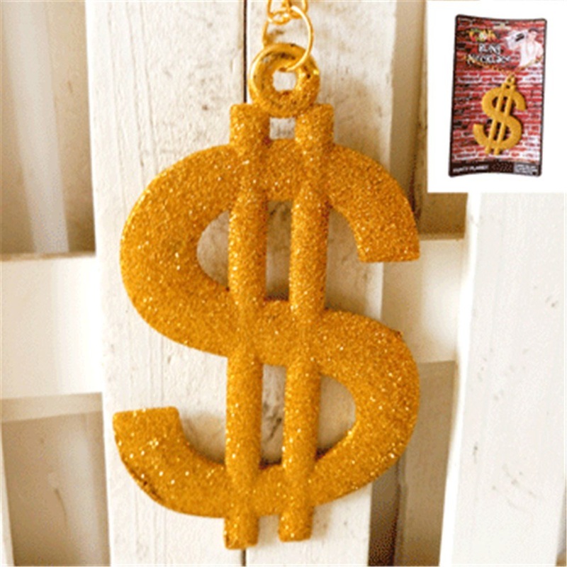 Gold Gilliter Big Dollar Sign Necklace