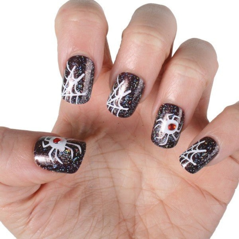 Halloween Fake Stick-On Nails with Spider and Spider Web
