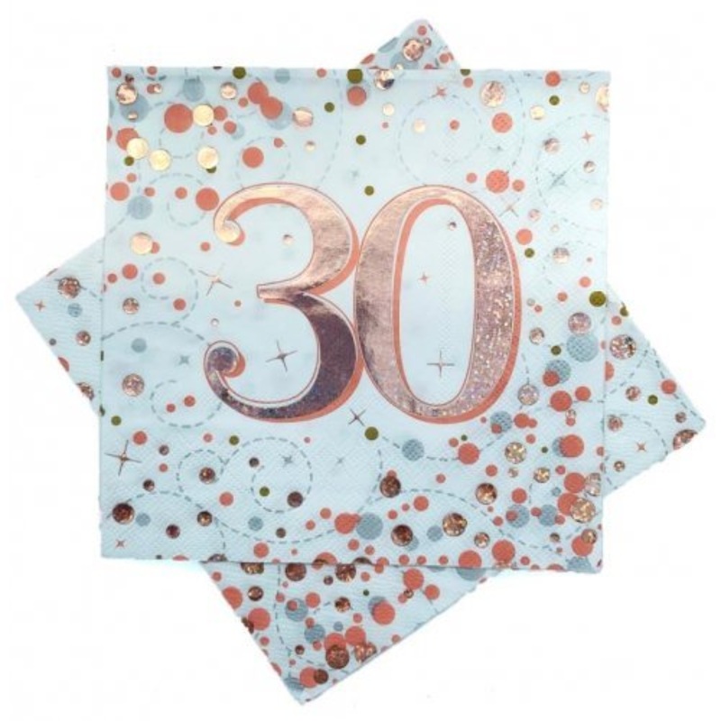 16pk Sparkling Fizz Rose Gold Luncheon Napkins - 30th