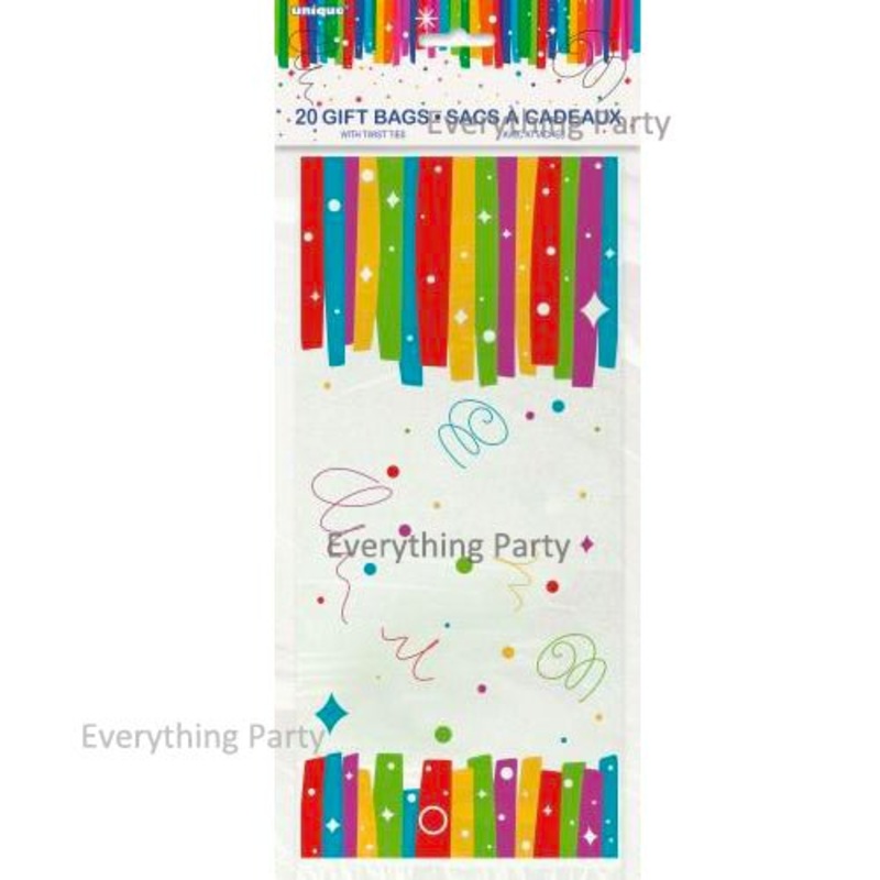 20pk Rainbow Ribbons Cello Bags