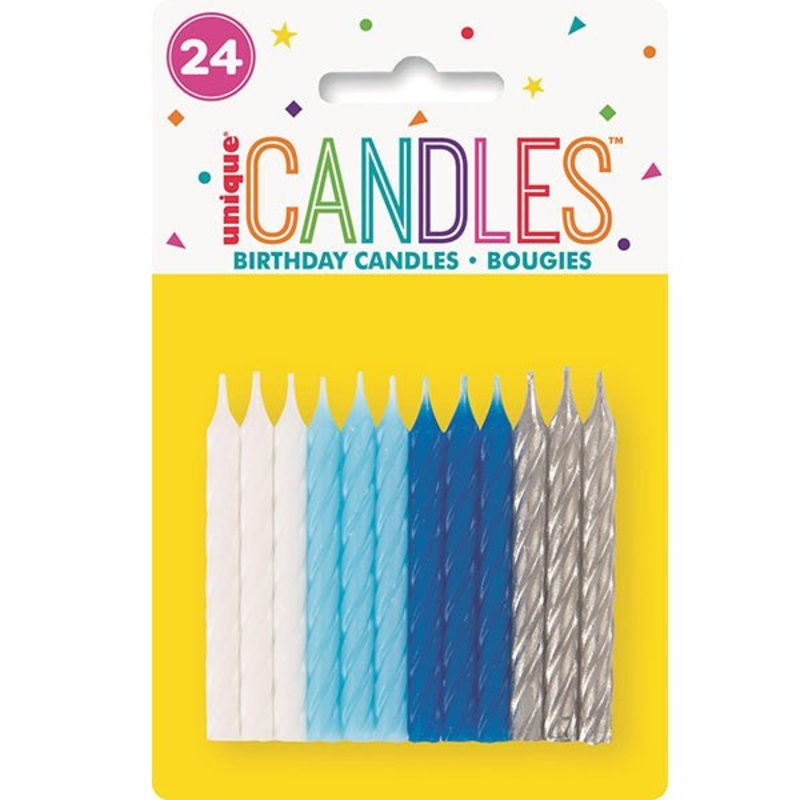 24pk Assorted Blue Spiral Birthday Candles