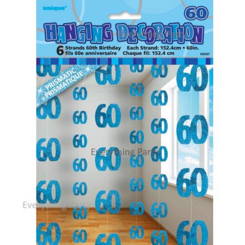60th Birthday Glitz Hanging Decorations (Blue, Pink, Black)