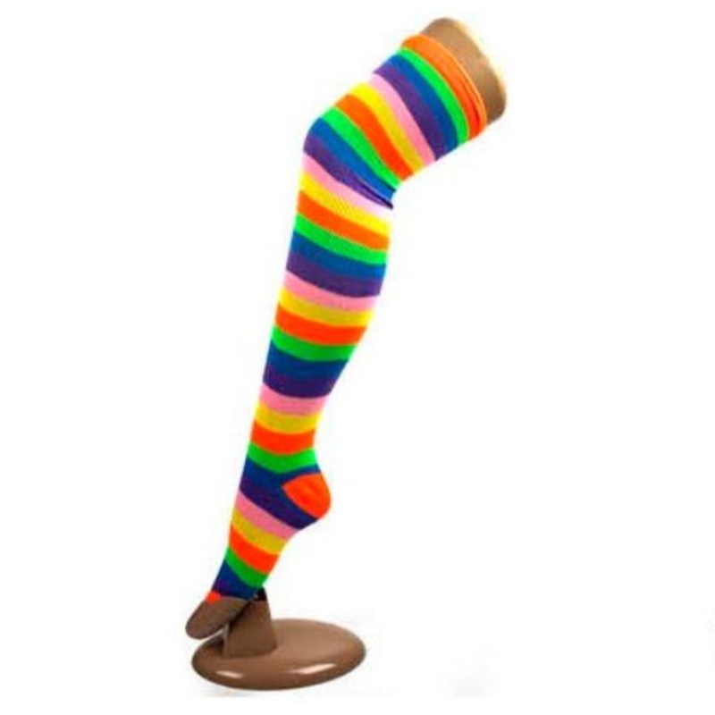 Bright Neon Rainbow Stripe Over the Knee Socks