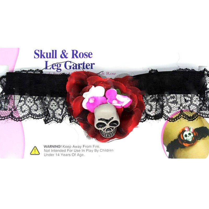Day of the Dead Skull & Rose Leg Garter