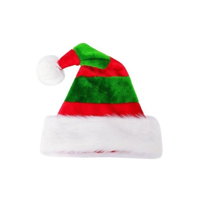 Deluxe Christmas Plush Red Green Striped Santa Hat