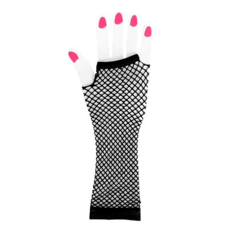 Fishnet Fingerless Long Gloves - Black