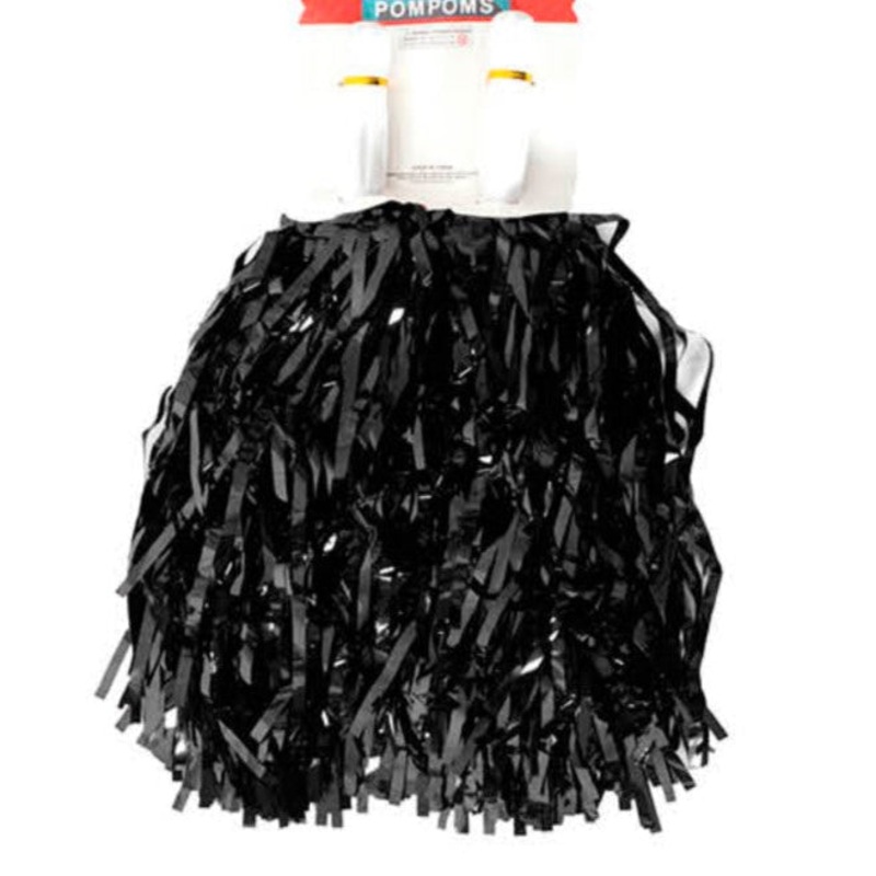 Metallic Cheerleader Pom Poms - Black
