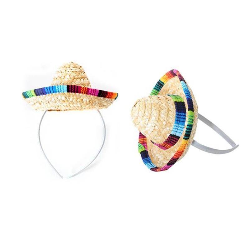 Mini Mexican Straw Sombrero Headband