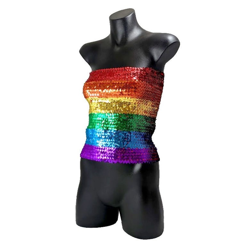 Rainbow Sequin Bandeau Crop Top