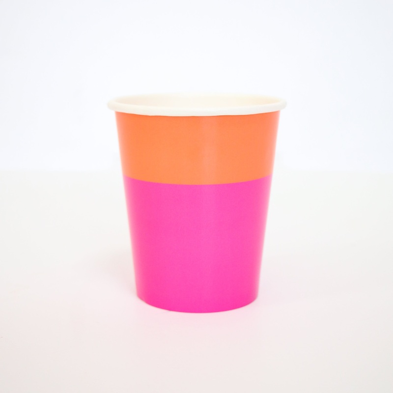Color Blocked Paper Cups - Hot Pink/Coral