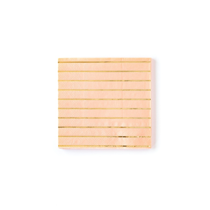 Coral And Gold Striped Cocktail Napkins
