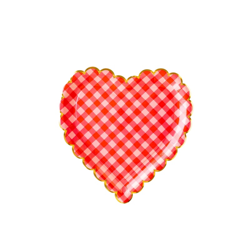 Gingham Scalloped Heart Shaped Paper Plates
