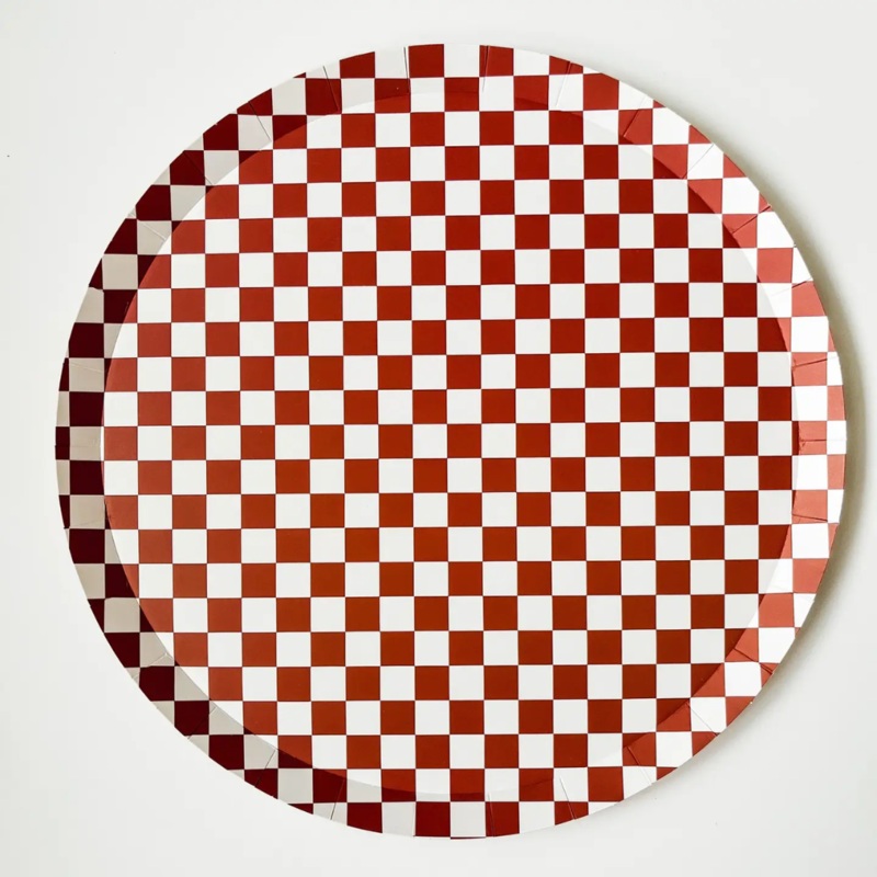 Matte Red Checkered Large Paper Plates