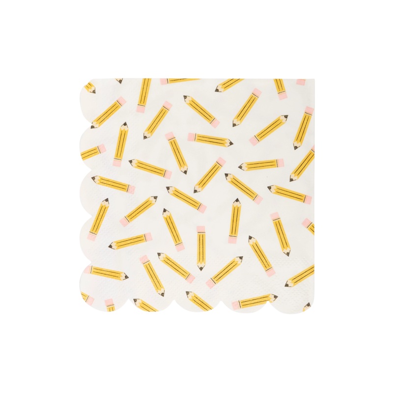 Pencil Pattern Scallop Cocktail Paper Napkins