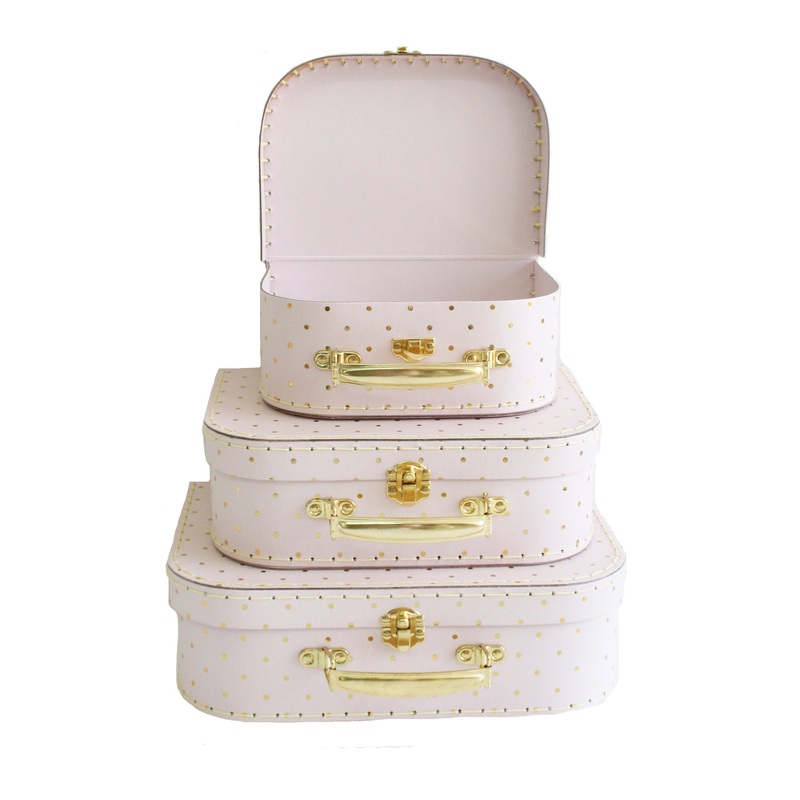 Pink with Gold Dots Kids Carry Suitcase Set