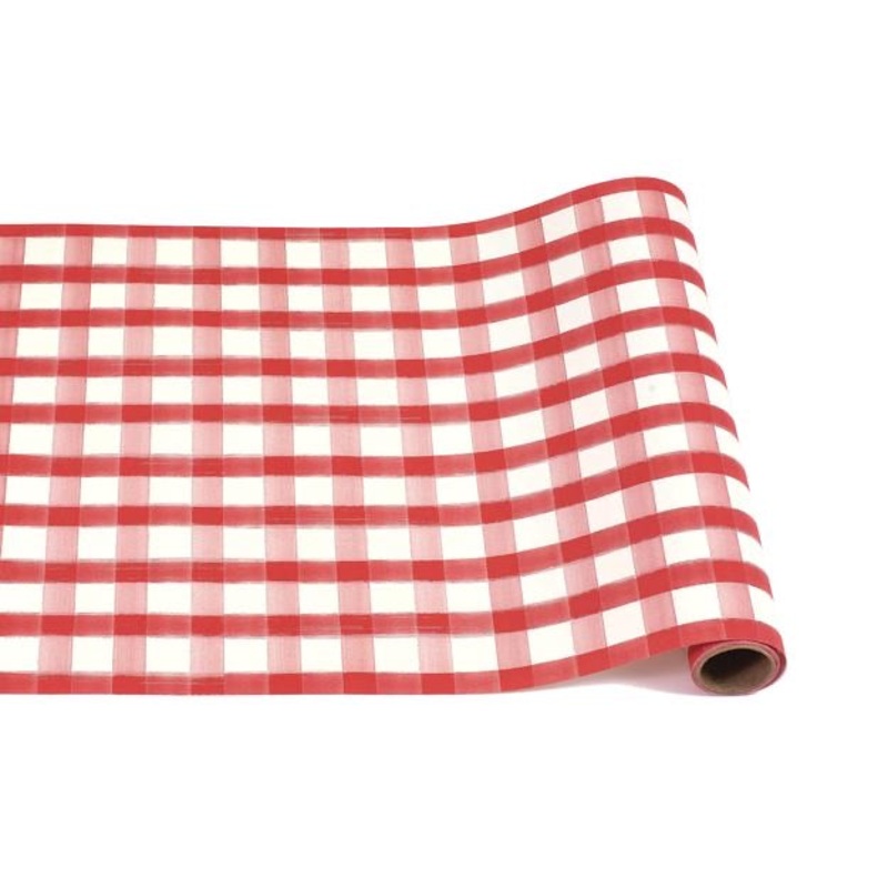 Red Painted Gingham Checkered Table Runner