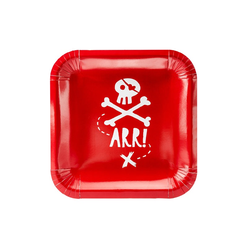 Red Pirates Party Square Paper Plates