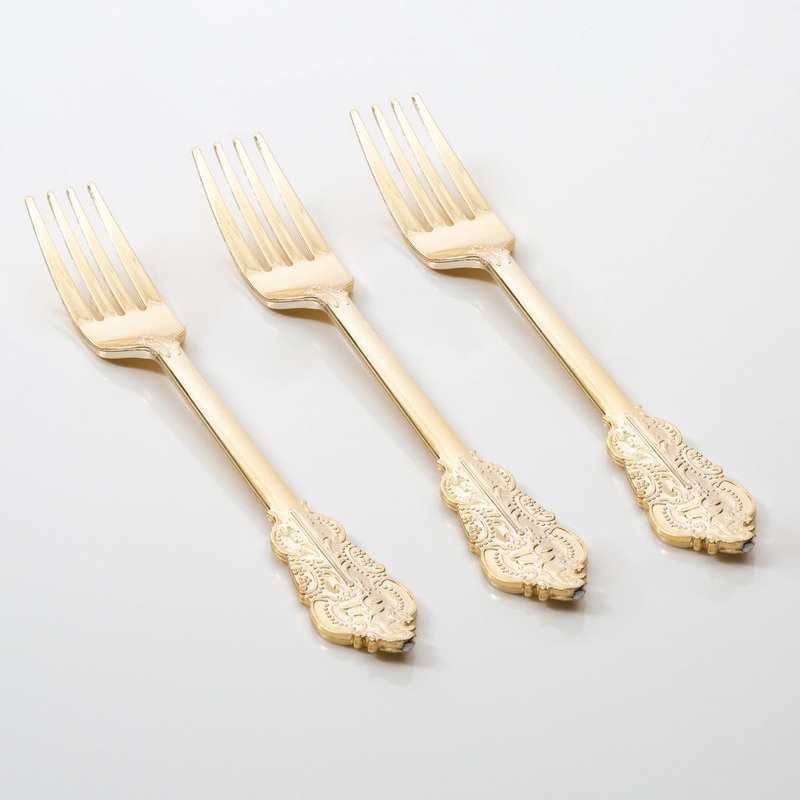 Venetian Design Gold Plastic Forks | 20 Forks (Cutlery)