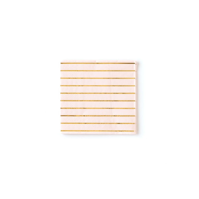 Blush And Gold Striped Cocktail Napkins