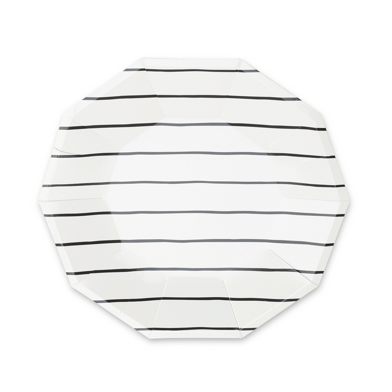 Frenchie Striped Paper Plates - Black Ink