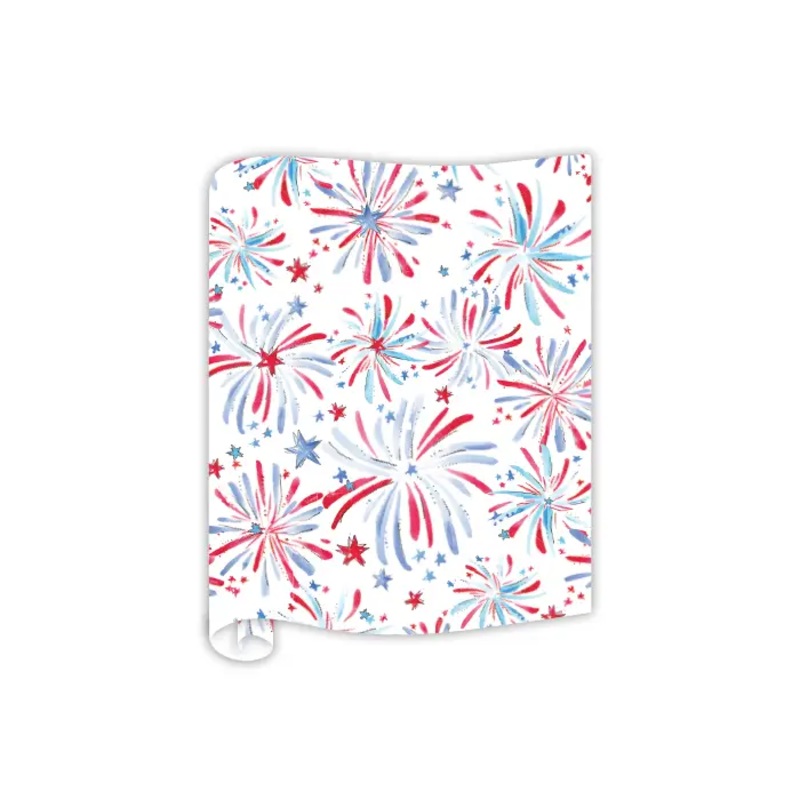 Hand-Painted Red White and Blue Fireworks Table Runner