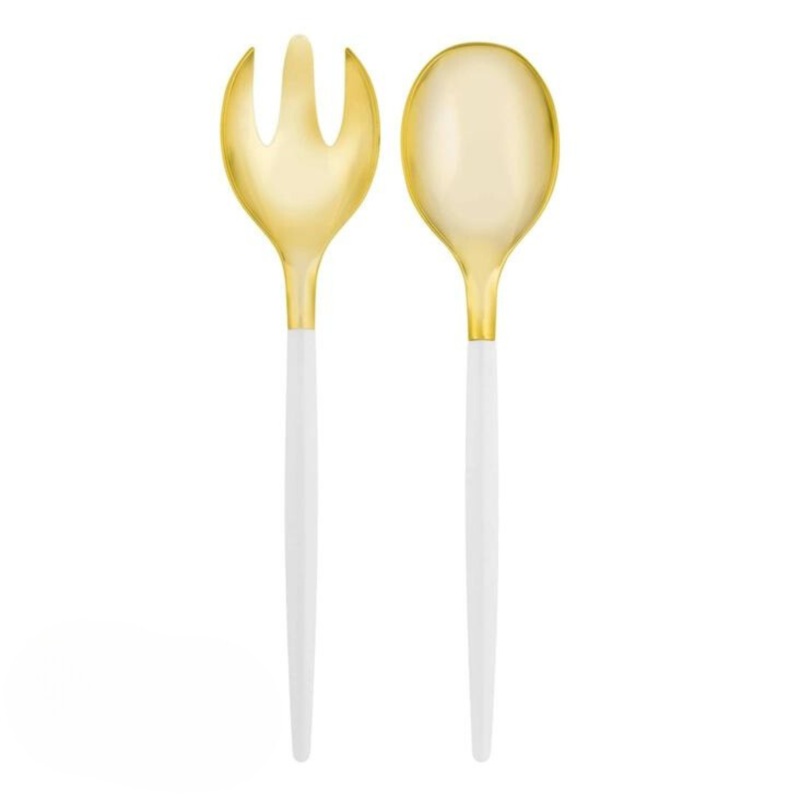 WHITE & GOLD REUSABLE SERVING FORK  SPOON SET