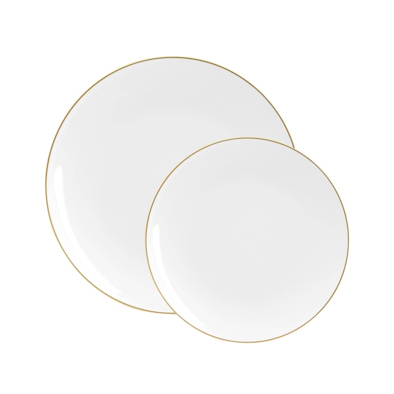 WHITE & GOLD ROUND REUSABLE DINNER PLATES