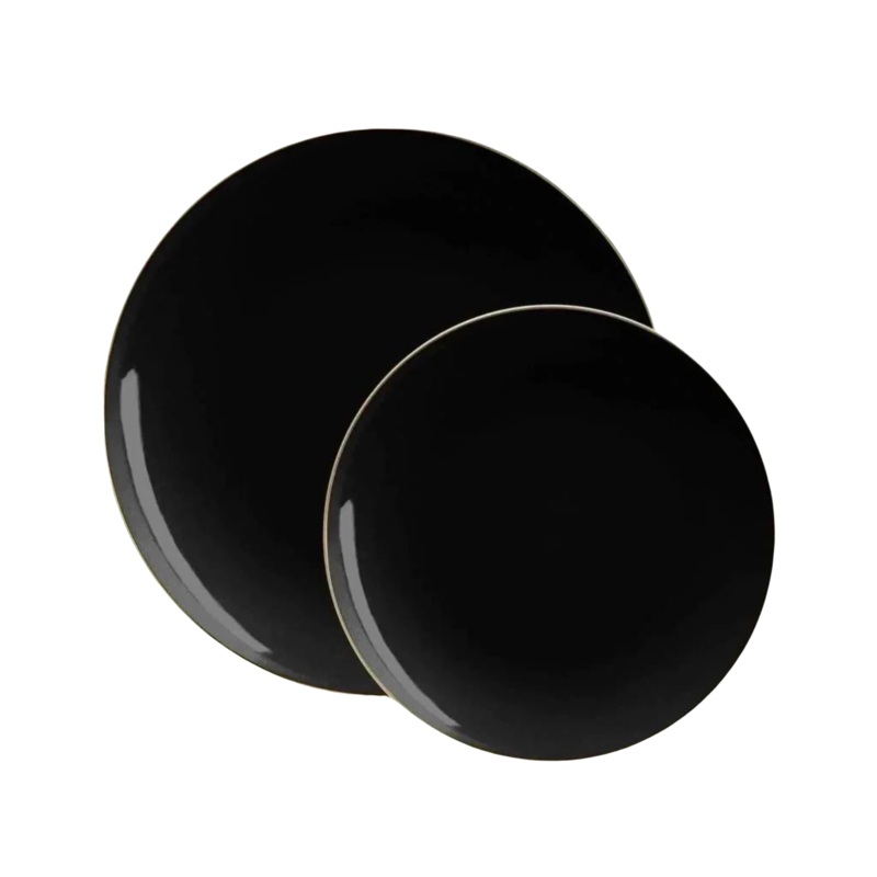 BLACK & GOLD ROUND REUSABLE DESSERT PLATES