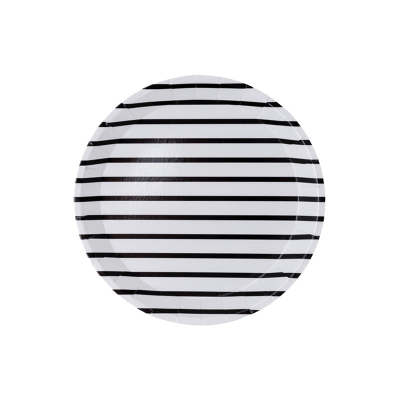 BLACK STRIPED SMALL DESSERT PLATES