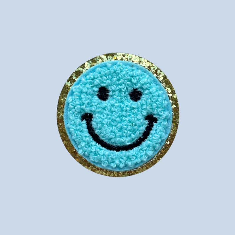 CHENILLE HAPPY FACE PATCH - SKY BLUE