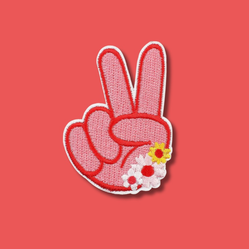 EMBROIDERED VICTORY PEACE SIGN IRON ON PATCH