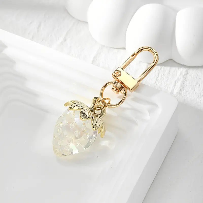 WHITE STRAWBERRY KEYCHAIN