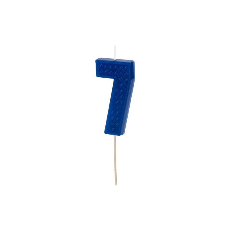 BLUE BRICK PATTERN CANDLE NUMBER 7