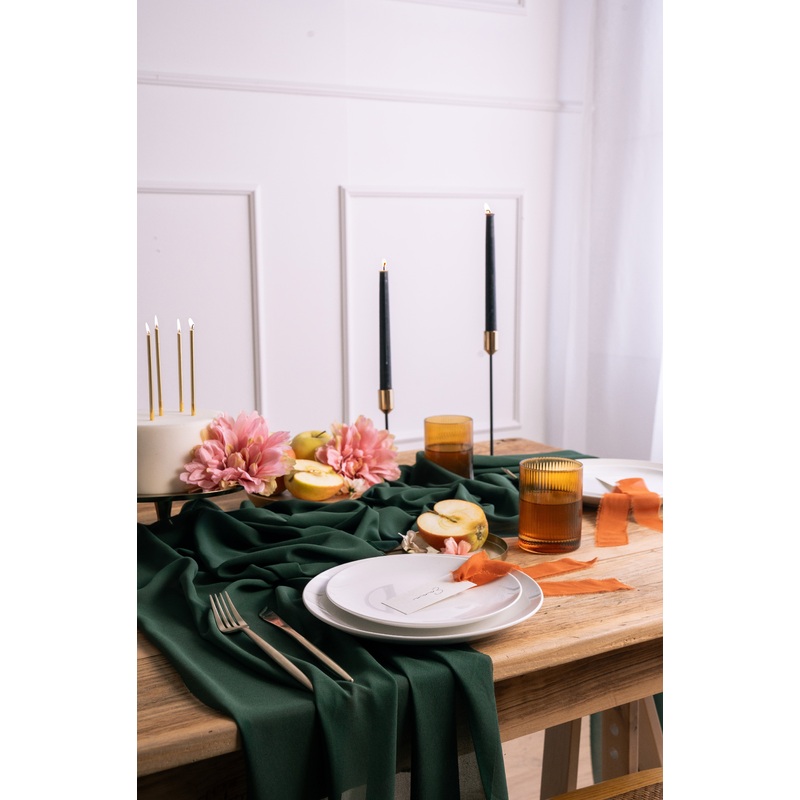 BOTTLE GREEN CHIFFON TABLE RUNNER