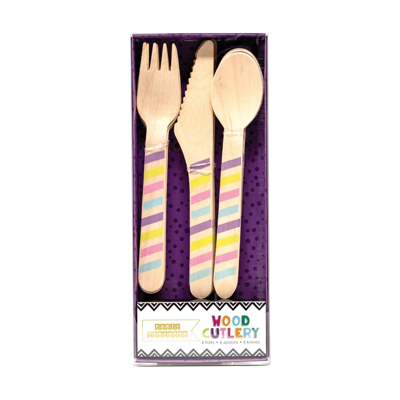 COLOURFUL STRIPED WOODEN CUTLERY SET