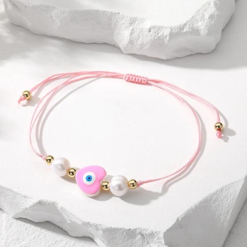 GOLD PLATED EVIL EYE ROPE BRACELET - PINK