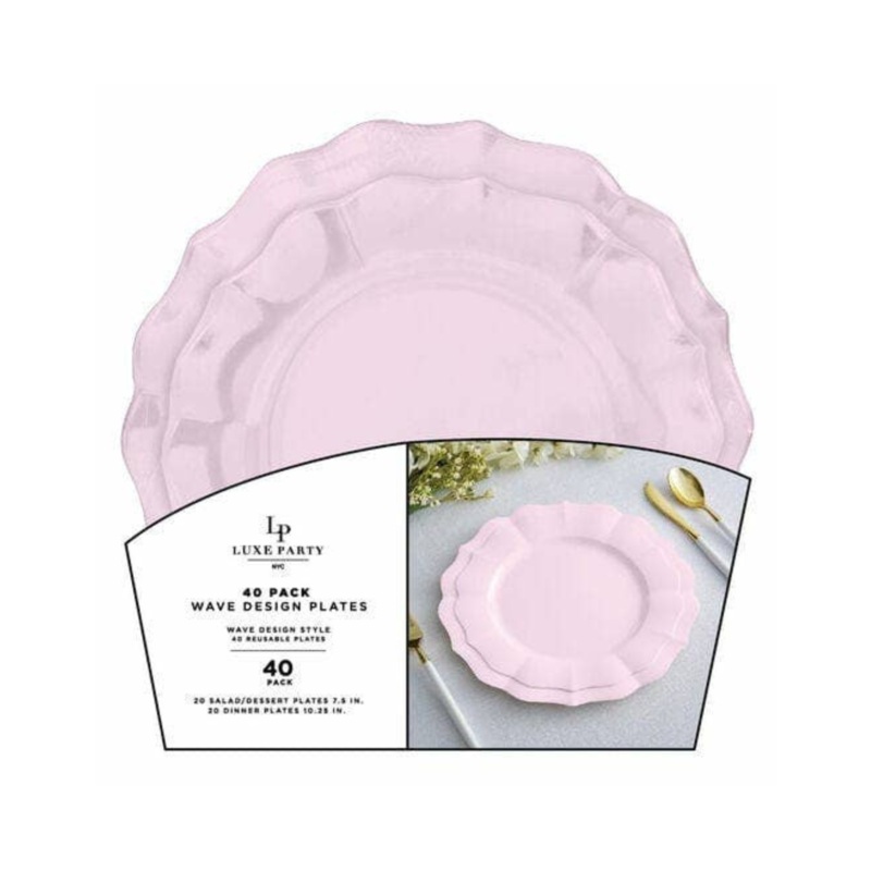 PEARL BLUSH WAVED REUSABLE PLATE SET  DINNER & DESSERT