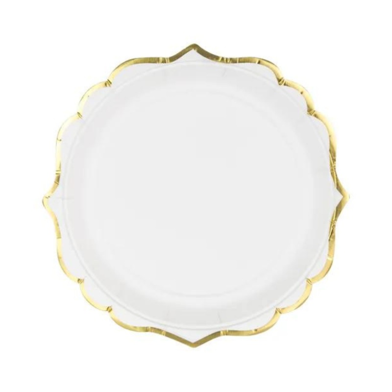 WHITE AND GOLD TRIMMED PAPER PLATES