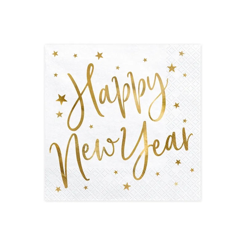 WHITE HAPPY NEW YEAR NAPKINS