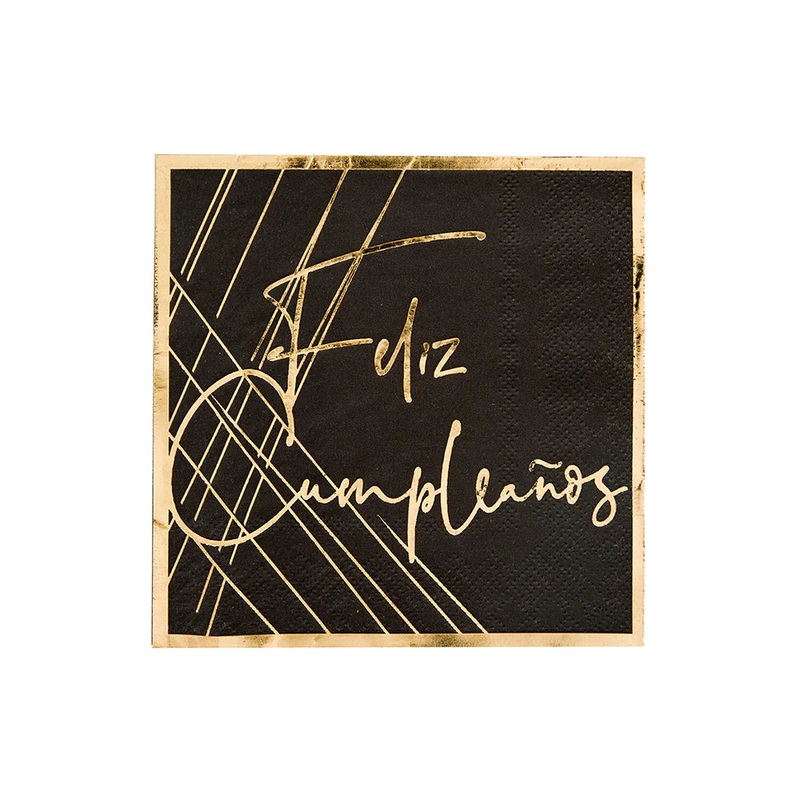 BLACK & GOLD FELIZ CUMPLEAOS COCKTAIL NAPKINS