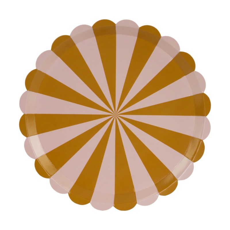BROWN AND PINK STRIPED PAPER PLATES